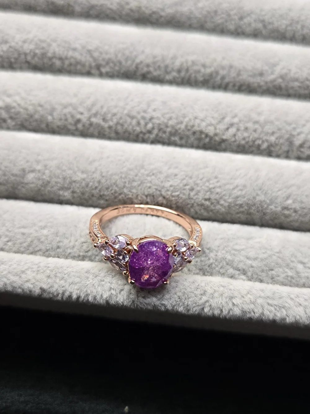 Size 8 Ice Crystal Amethyst Rose Gold Plated Bomb Party Ring